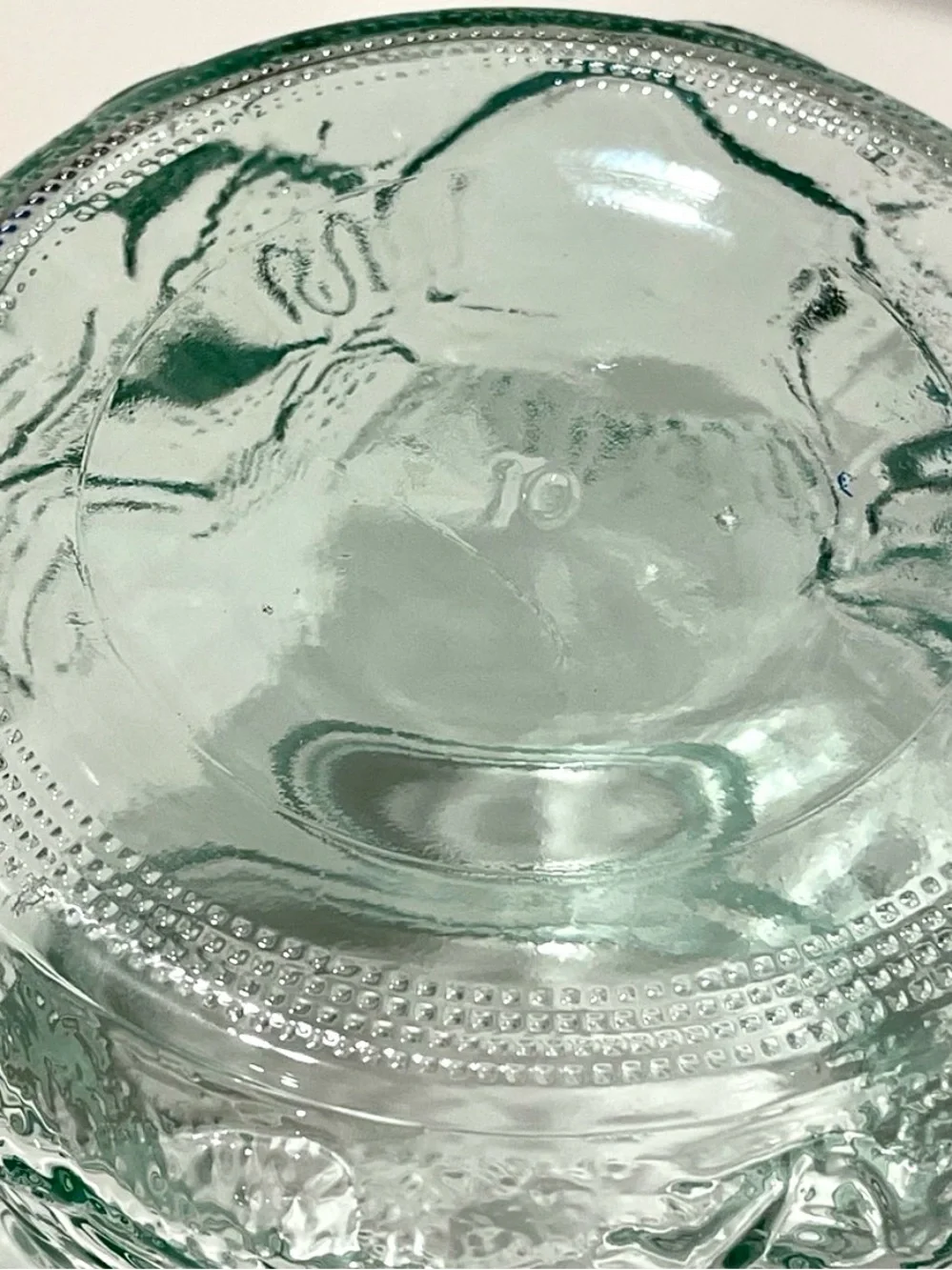 ☀️2/$20 Libbey “Fruit Orchard” Green Embossed Glass Lidded Jar Small Canister